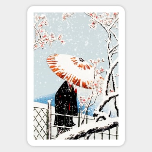 plum tree in snow Japanese illustration Sticker